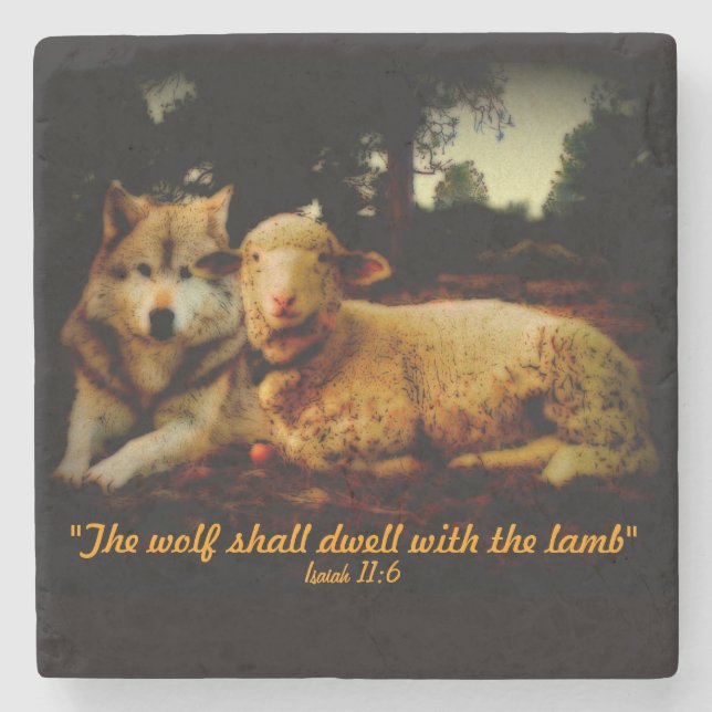 Heliga Bible, vargen och lammet, Isaiah 11:6 Stenunderlägg (Framsidan)