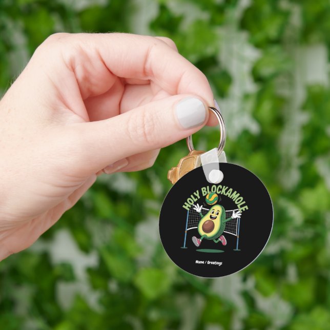 Heliga Blockamole Cute Funny Volleyball Avocado Pl Nyckelring (Hand)