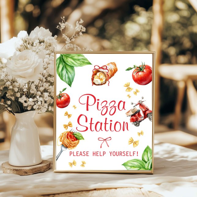 Heliga Cannoli Baby Shower Pizza Station Affisch (Holy Cannoli Baby Shower Pizza station sign)