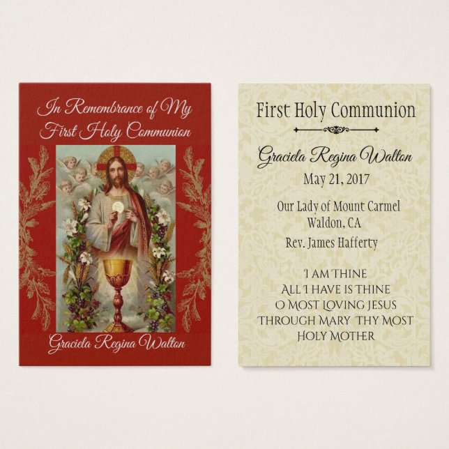 Heliga Card Jesus First Heliga Communion Flowers Visitkort (Framsida & baksida)