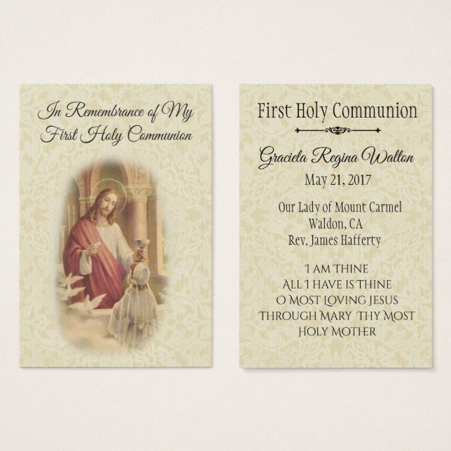 Heliga Card Jesus Girl First Heliga Communion Visitkort (Framsida & baksida)