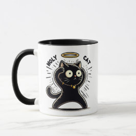 Heliga Cat - Alert Black Cat med Halo Funny Mugg