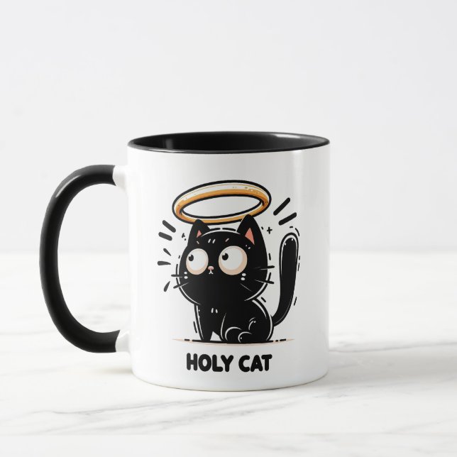 Heliga Cat - Cute Black Cat med Halo Funny Mug Mugg (Vänster)