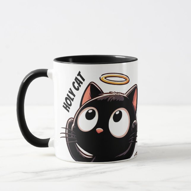Heliga Cat - Cute Black Cat med Halo Mugg (Vänster)