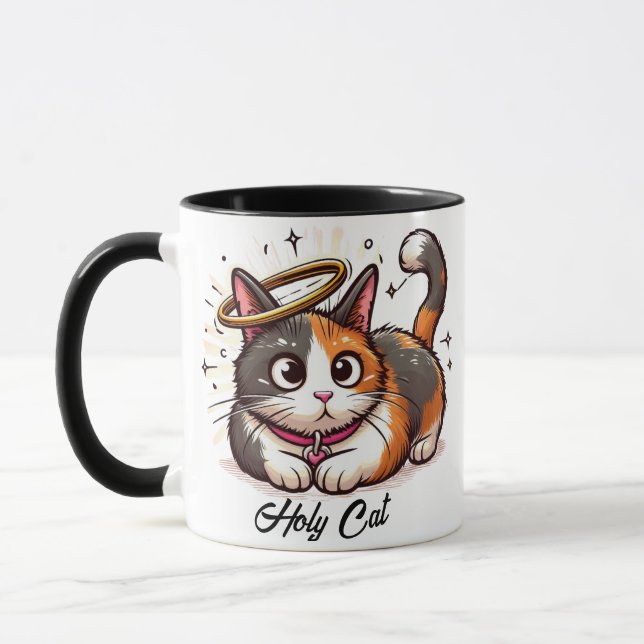 Heliga Cat - Cute Calico Cat med Halo Funny Mugg (Vänster)