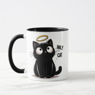 Heliga Cat - minimalistiskt svart katt med halopac Mugg