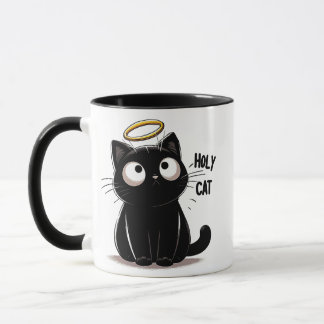 Heliga Cat - minimalistiskt svart katt med halopac Mugg