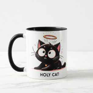 Heliga Cat - relaxerad svart katt med Halo Cute Fu Mugg