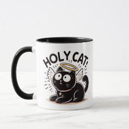 Heliga Cat - Svart Katt med Vingar Funny Mug Mugg