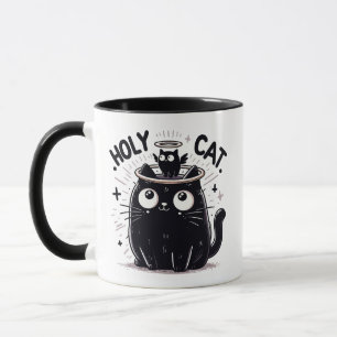 Heliga Cat - Svart katt som ser på antelkatten fun Mugg