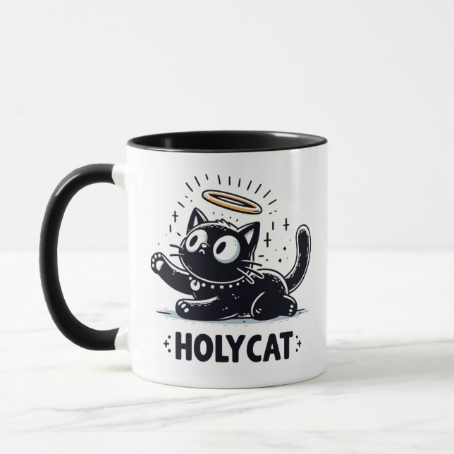 Heliga Cat - Winged Black Cat med Halo Cute Mugg (Vänster)