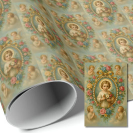 Heliga Child Jesus med Änglar Vintage katolik Presentpapper