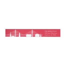 Heliga City Helgdag Red Charleston Skyline Etikettband