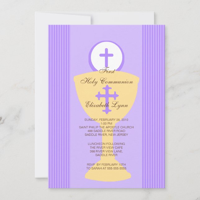 Heliga Communion bjudan Chalice Girl Lila Inbjudningar (Framsida)