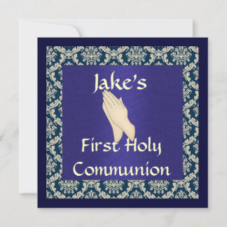 Heliga Communion Blue & Beige DAMASK INVITATIONS Inbjudningar