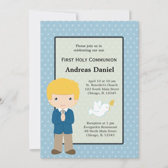 Heliga Communion boy * Välj bakgrund färg Inbjudningar (Framsida)