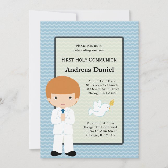 Heliga Communion boy * Välj bakgrund färg Inbjudningar (Framsida)