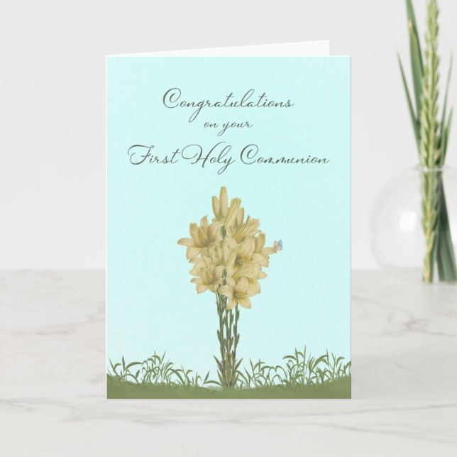 Heliga Communion Card med Lilies och Butterfly Inbjudan (Framsida)