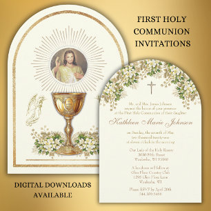 Heliga Communion Divine Mercy Blommigt Inbjudningar