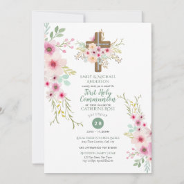 HELIGA Communion-inbjudningar Blommigt Kor Rosa Sa Inbjudningar