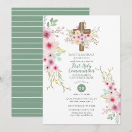 HELIGA Communion-inbjudningar Blommigt Kor Rosa Sa Inbjudningar