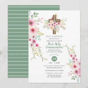 HELIGA Communion-inbjudningar Blommigt Kor Rosa Sa Inbjudningar