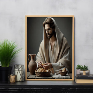 Heliga Communion: Jesus Breaking Helig Bread Poster
