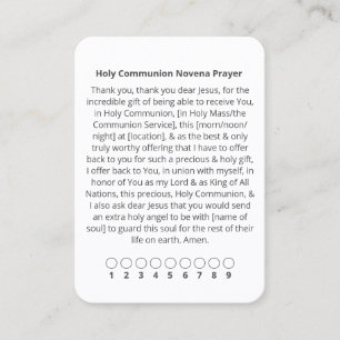 Heliga Communion Novena Prayer Card Visitkort