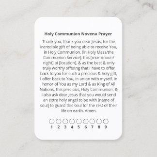 Heliga Communion Novena Prayer Card Visitkort