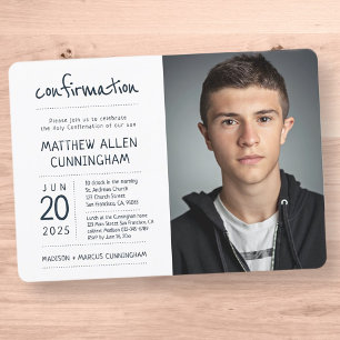 Heliga Confirmation Boy Modern + Enkel foto Inbjudningar