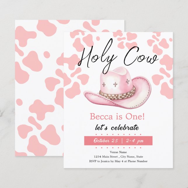 Heliga Cow 1:a Cowgirl Hat Birthday Girl (Fram/baksida)