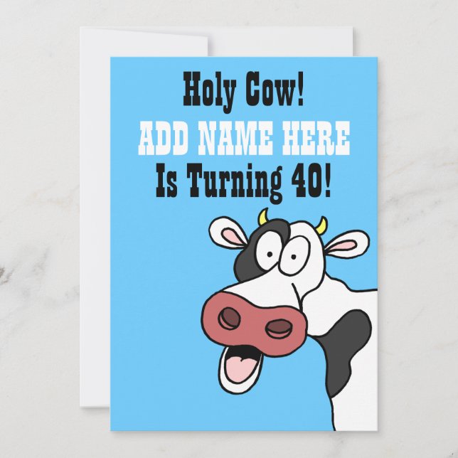 Heliga Cow 40 Birthday Funny Tecknad Inbjudan (Framsida)