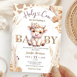 Heliga Cow Baby Shower Boho Gender Neutral Inbjudningar