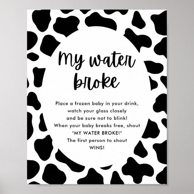 Heliga Cow Baby Shower My Vatten Fattig Game Sign Poster (Framsidan)