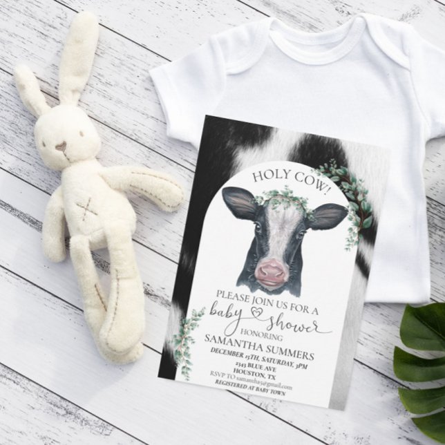 Heliga Cow Baby Shower Spots Eucalyptus Inbjudningar (Skapare uppladdad)