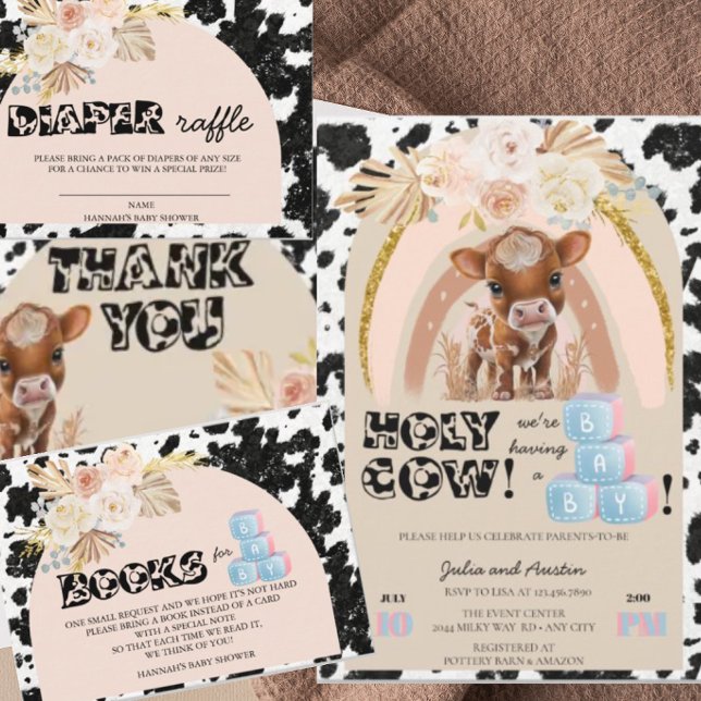 Heliga Cow | Boho Baby Shower | Pampas Grass Inbjudningar (Skapare uppladdad)