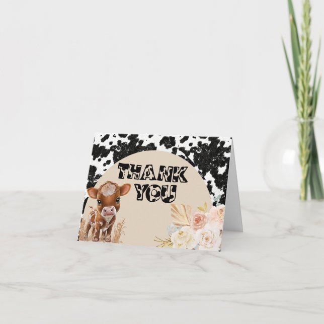 Heliga Cow | Boho Baby Shower | Pampas Grass Tack Kort (Framsida)