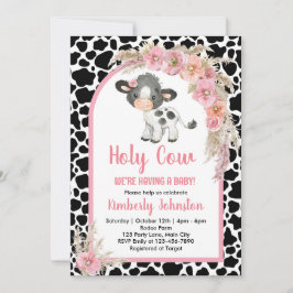 Heliga Cow boho babydusch rosa farm Girl blommigt Inbjudningar