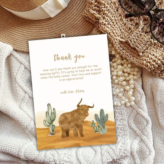 Heliga Cow Boho Cactus Desert Baby Shower Tack Kort (Holy Cow Boho Cactus Desert Baby Shower Thank You Card)