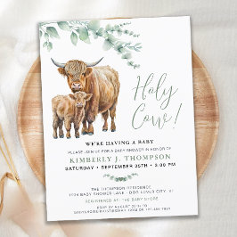 Heliga Cow Boho Greenery Highland Cow Baby Shower Vykort