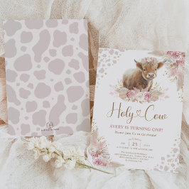 Heliga Cow Boho Pampas Highland Cow Girl Birthday Inbjudningar
