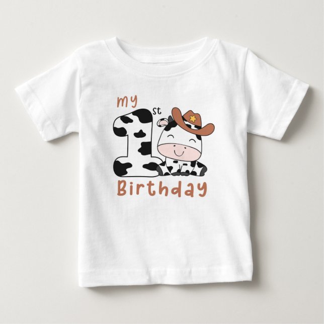 Heliga Cow Boy 1st Birthday Party T-Shirt (Framsida)
