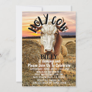 Heliga Cow Boy håller på att vända ett födelsedags Inbjudningar