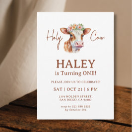 Heliga Cow Brown Rustic Chic 1:a Baby-födelsedagen Inbjudningar