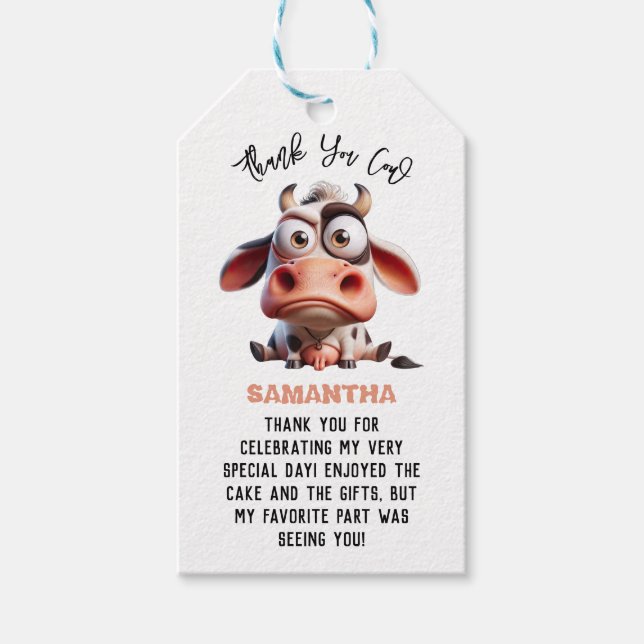 Heliga Cow Caricatures I är en Cowgirl 1:a Birthda Presentetikett (Framsidan)