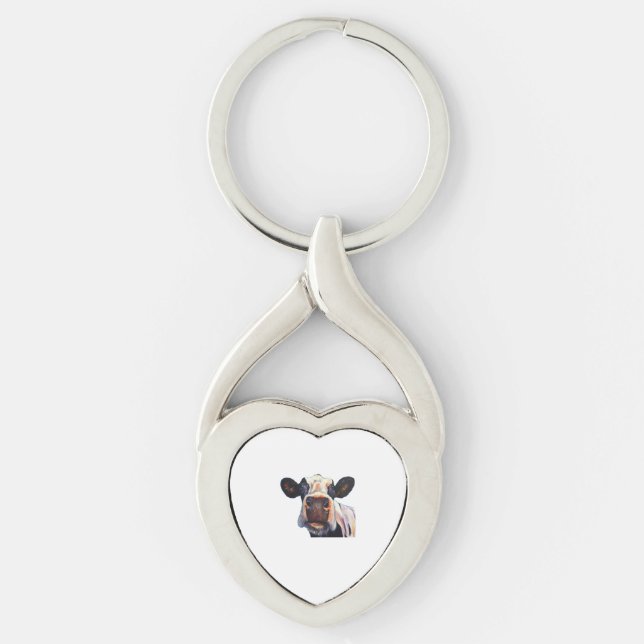 Heliga Cow Classic T-Shirt Twisted Heart Silverfärgad Nyckelring (Framsidan)