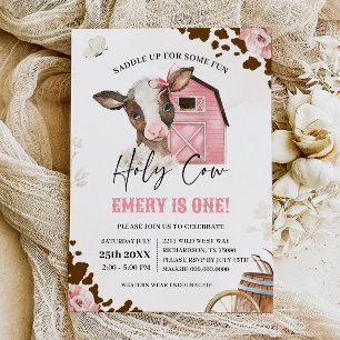 Heliga Cow Cowgirl First Rodeo FARM BIRTHDAY Inbjudningar