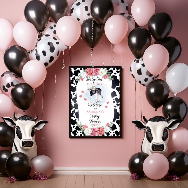 Heliga Cow, det är ett välkomstPoster för en liten Poster (Cute "Holy Cow, It's A Girl!" Baby Shower Poster)