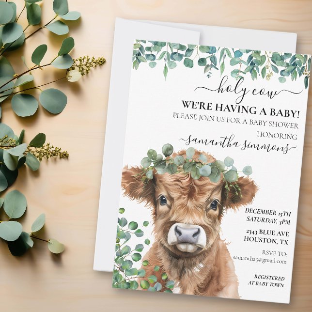 Heliga Cow Eucalyptus Highland Calf Baby Shower Inbjudningar (Skapare uppladdad)