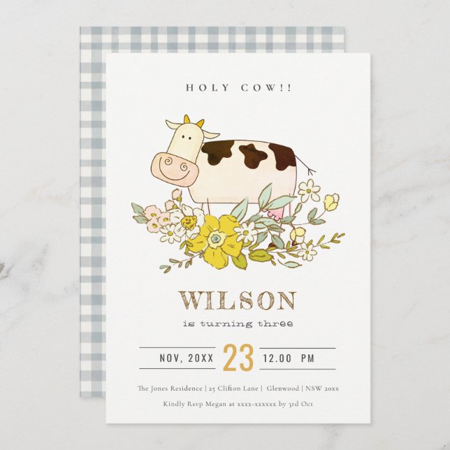 Heliga Cow Farm Blommigt barn i alla åldrar Födels Tack Kort (Fram/baksida)